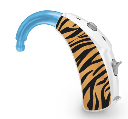 Hearing aid skins in tiger stripes design